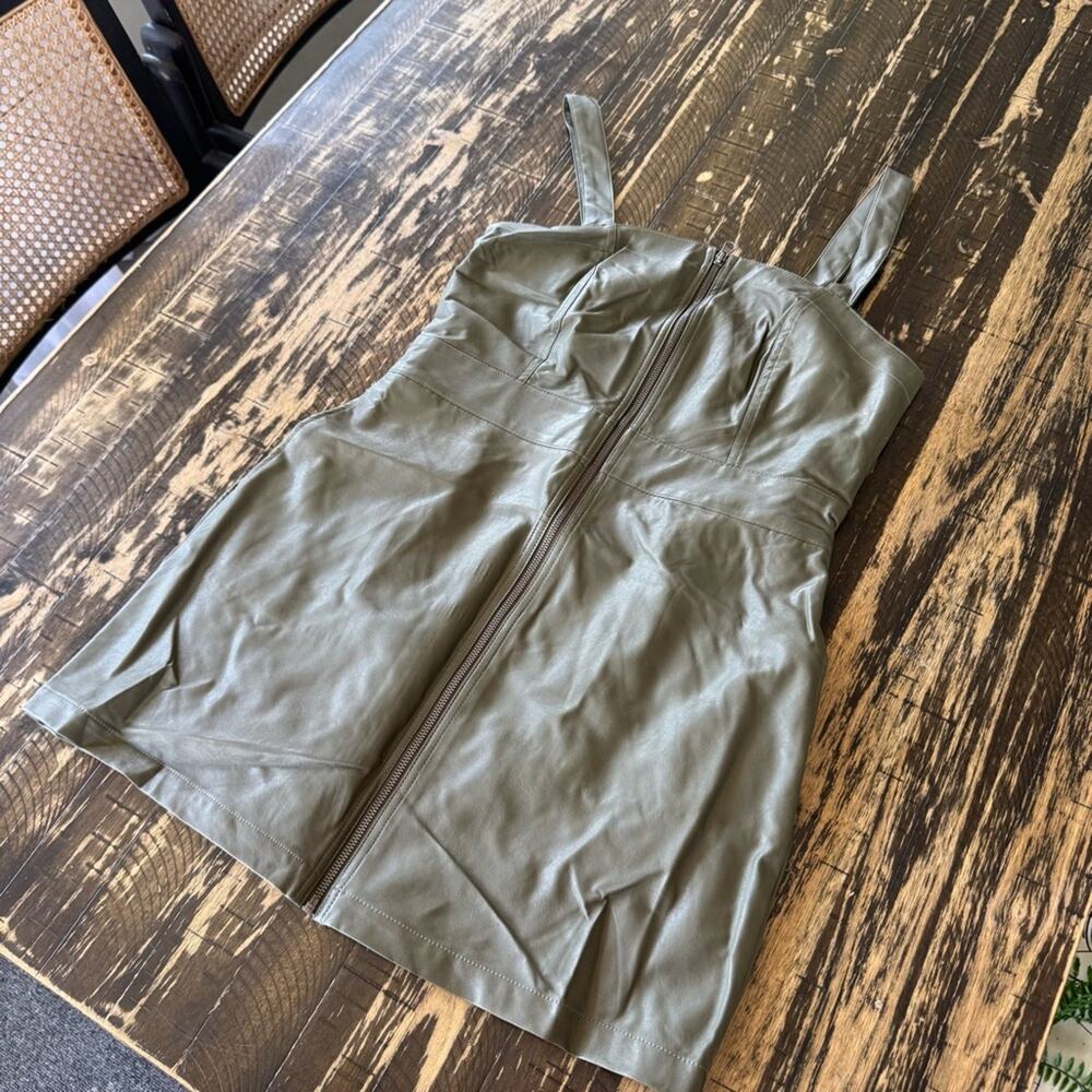 WILD FABLE - Olive Green Leather Country Zip Dress - MEDIUM